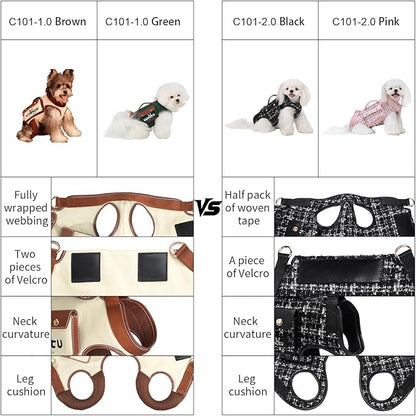 Dog Lift Harness Dog Carrier Dog VES Harness Adjustable Dog Leash with Small Puppy Treat Bag（Pink,XS）