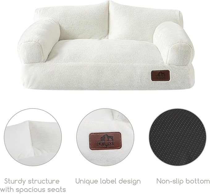Hollypet Fluffy Plush Pet Cat Couch Soft Calming Pet Sofa Beds for Medium Small Cats and Dogs, White