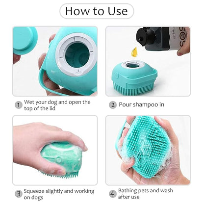 ELEGX Pet Grooming Bath Massage Brush with Soap and Shampoo Dispenser Soft Silicone Bristle for Long Short Haired Dogs Cats Shower (Grey+Blue+Massage Brush)