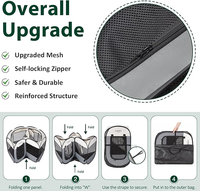 Love's cabin Pet Puppy Dog Playpen, Medium Dog Tent Crates Cage Indoor/Outdoor, Portable Playpen for Cat, Foldable Pop Up Dog Kennel Playpen with Carring Case, Removable Zipper Top, Grey