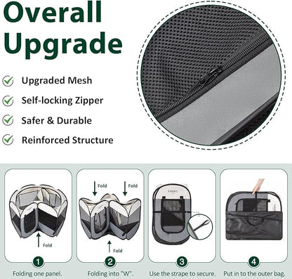 Love's cabin Pet Puppy Dog Playpen, Large Dog Tent Crates Cage Indoor/Outdoor, Portable Playpen for Cat, Foldable Pop Up Dog Kennel Playpen with Carring Case, Removable Zipper Top, Grey