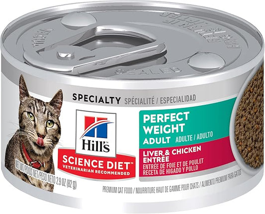Hill's Science Diet Perfect Weight, Adult 1-6, Weight Management Support, Wet Cat Food, Liver & Chicken Minced, 2.9 oz Can, Case of 24