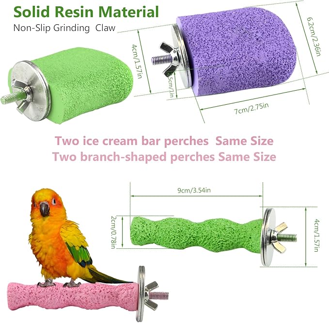 4PCS Bird Beak Grinding Stone,Bird Parrot Cage Perch Stand Platform Foot Claws Trimmer Chewing Toys for Budgies, Parakeets, Cockatiels, Conures