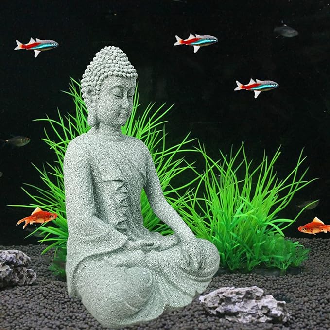livelyfish Aquarium Buddha Statue Asian Japanese Fish Tank Decoration Zen Buda Figurines Stone Buddha Sculpture Ornaments for Fish Tank Decor, B-L
