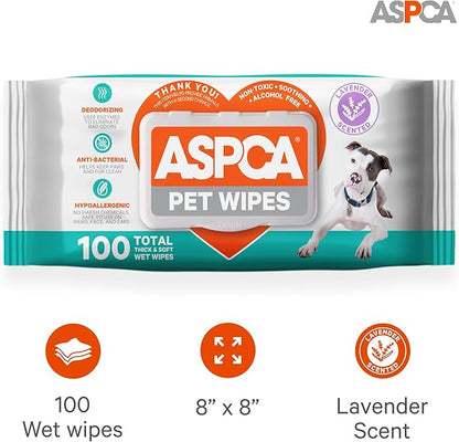 Grooming Wipes Hypoallergenic for Dogs & Cats of All Ages, Cleansing & Deodorizing - Lavender Scented - 100pk