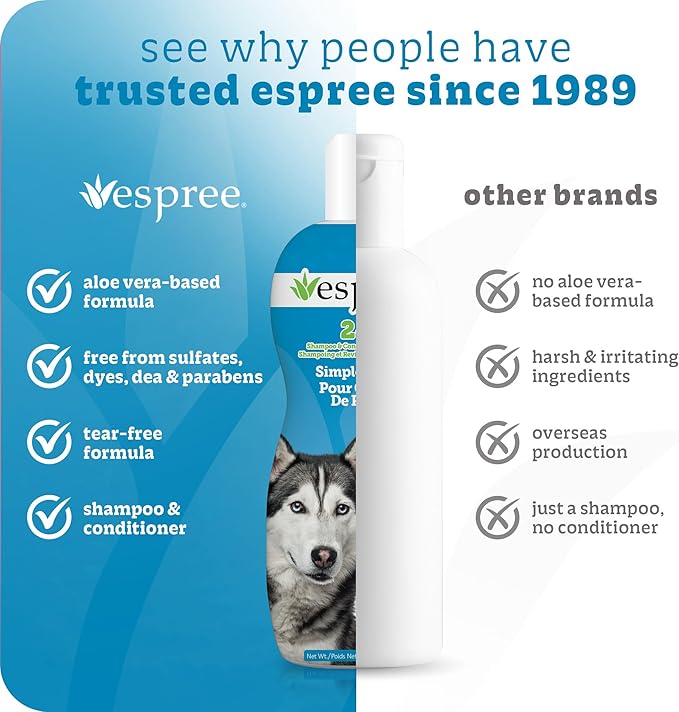 Espree Simple Shed Dog Shampoo & Conditioner, Shed Control Formula with Goat’s Milk, Oat Hydrolysates & Chamomile to Reduce Shedding, Moisturize, and Strengthen Coat, Gentle for Sensitive Skin, 20oz