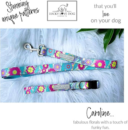 Lucky Love Dog Collars, Vivid Flower Pattern Dog Collars for Medium Female Dogs, Spring & Summer Floral Themed Print, Caroline, Medium