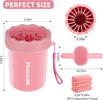 Dog Paw Cleaner for Dogs, (with 3Pcs Absorbent Towels & Adjustable Bath Brush) Dog Paw Washer, Pet Foot Cleaner (Pink, Small)