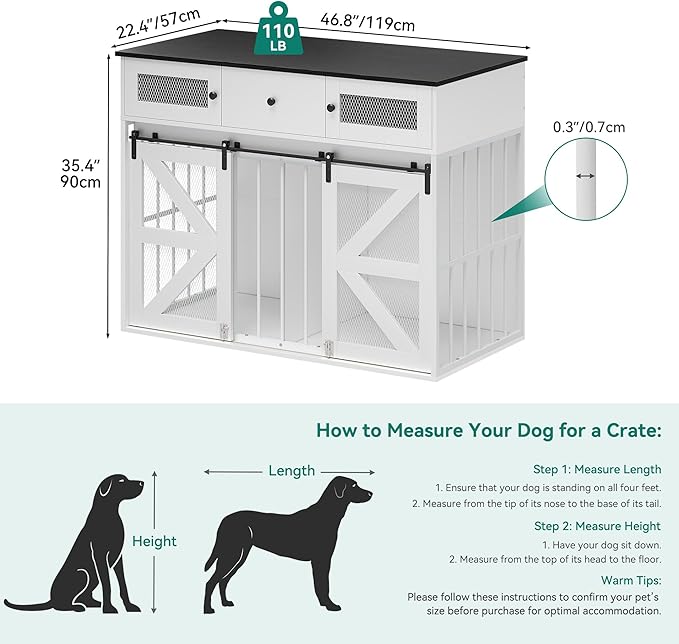 YITAHOME 48" Wooden Dog Crate Furniture with Removable Divider, Large Dog Kennel with Drawers, Double Doors & Locks Design, Dog Crate Furniture TV Stand for Medium Large Dogs