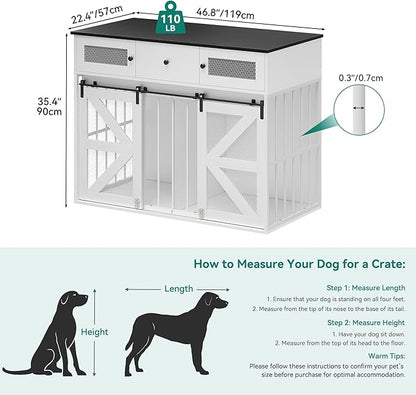 YITAHOME 48" Wooden Dog Crate Furniture with Removable Divider, Large Dog Kennel with Drawers, Double Doors & Locks Design, Dog Crate Furniture TV Stand for Medium Large Dogs