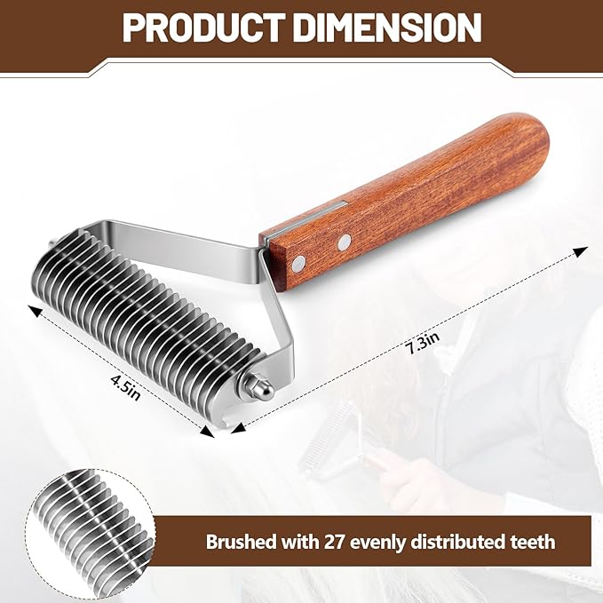 Abbylike Large Cow Brush Livestock Scratching Horse Comb for Goats Brush Cattle Supplies Shedding Dematting Comb with 27 Stainless Steel Blades and Wood Handle
