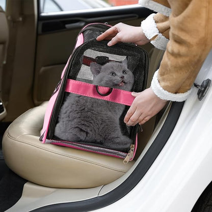 Sweetude 4 Pcs Cat Carrier Soft Pet Carrier for Cat Under 13lbs, 16.9X 11x 7.5 Inch, Soft Sided Foldable Comfortable Portable Carrying Bag for Cat Small Dog Pet Travel (Rose Red, Blue)