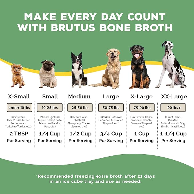 Brutus Bone Broth for Dogs - Bone Broth Powder with Chondroitin Glucosamine & Turmeric - Human Grade Dog Food Toppers for Dry Food & Picky Eaters - 10 Stick (Chicken)