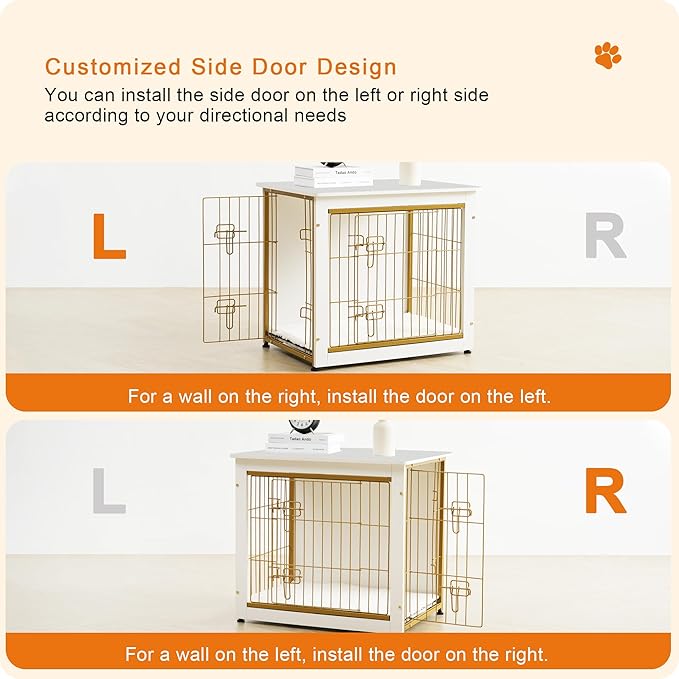 DWANTON Dog Crate Furniture with Cushion, Wooden Dog Crate with Double Doors, Dog Furniture, Dog Kennel Indoor for Small/Medium/Large Dogï¼_nd Table, Small, 27.2" L, White