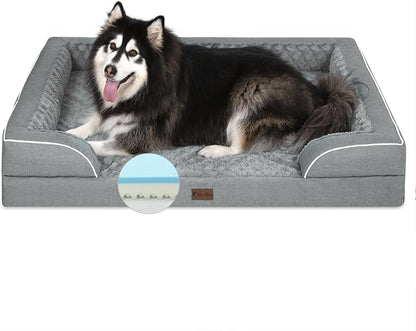 Memory Foam XXL Dog Bed with Bolsters, Cooling Dog Beds for Extra Large Dogs, Waterproof Orthopedic Dog Couch Bed with Removable Washable Cover and Nonskid Bottom(XX-Large,Grey)