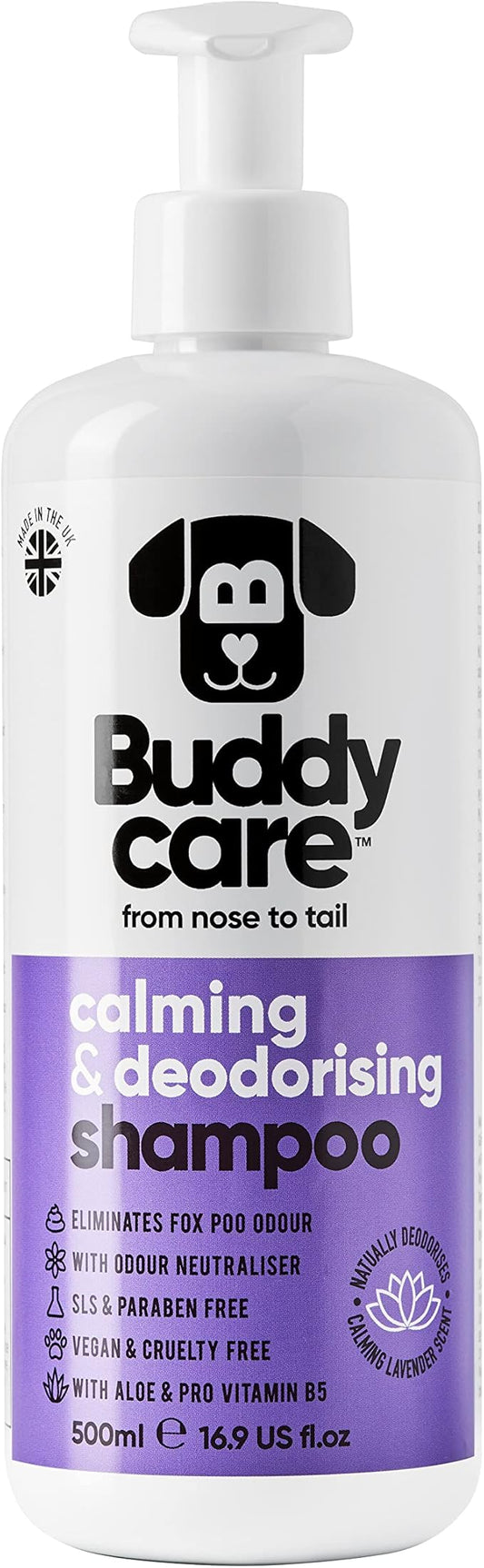 Calming & Deodorising Dog Shampoo by Buddycare | Lavender Scented | Itchy Skin Relief for Smelly Dogs | Deep Cleansing Shampoo for Dogs Puppy Sensitive Skin | with Aloe & Vitamin B5 (16.90oz)
