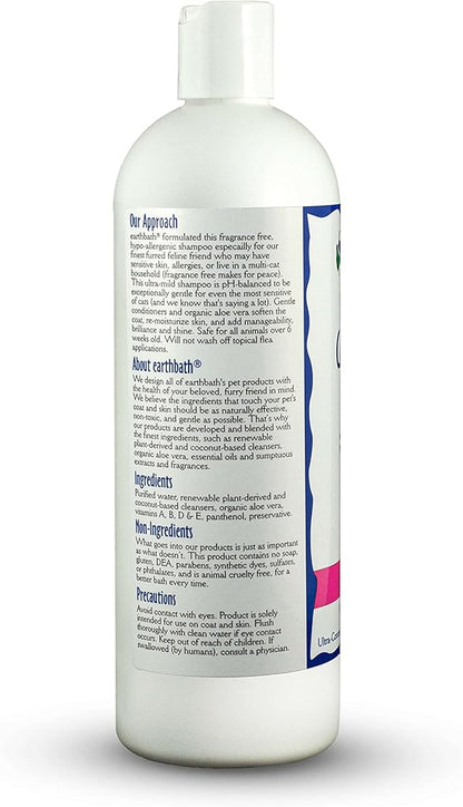 earthbath, Hypoallergenic Cat Shampoo - Fragrance Free Cat Shampoo for Allergies and Itching, Made in USA, Cruelty Free Cat Wash, Gentle & Soothing Kitty Shampoo - 16 Oz (2 Pack)
