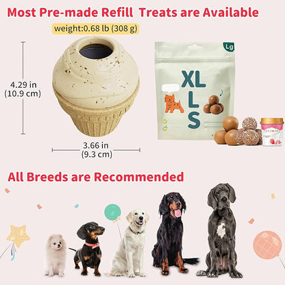 Interactive Dog Toys for Aggressive Chewers, /No Oil Needed/Smooth Screwing Frozen Treat Freezable Dog Puzzle Treat Dispensing Toy to Keep Them Busy for Small Medium Large Breeds, Cream White