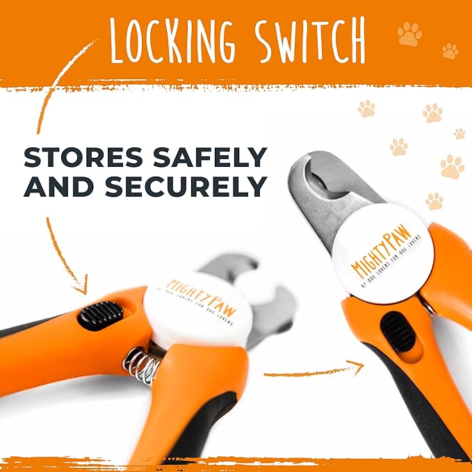 Mighty Paw Dog Nail Clippers - Dog Claw Clippers - Pet Claw Trimming and Grooming Set - Built-in Safety Guard - Sharp Stainless Steel Blade - Ergonomic Handle - Nail Trimmer - Paw Trimmer (Orange)