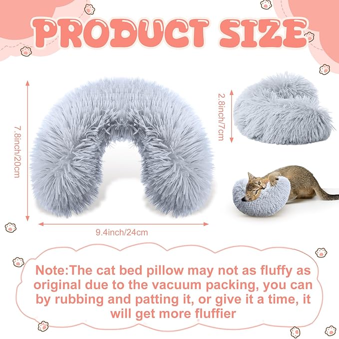 Sweetude 2 Pcs Cat Pillow for Indoor Cats and Dogs Ultra Soft Fluffy Pet Calming Toy Half Donut Cuddler Pillow U Shaped Pet Neck Pillow Calming Puppy Pillow Joint Relief Cervical Protection