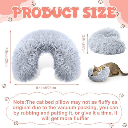 Sweetude 2 Pcs Cat Pillow for Indoor Cats and Dogs Ultra Soft Fluffy Pet Calming Toy Half Donut Cuddler Pillow U Shaped Pet Neck Pillow Calming Puppy Pillow Joint Relief Cervical Protection