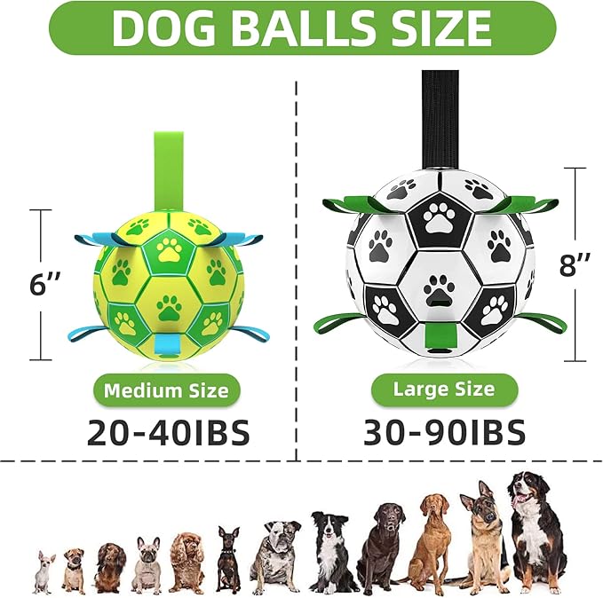 QDAN Dog Toys Soccer Ball, Interactive Dog Toys for Tug of War, Dog Tug Toy, Dog Water Toy, Durable Dog Balls for Small & Medium Dogs-Green&Yellow(6 inch)