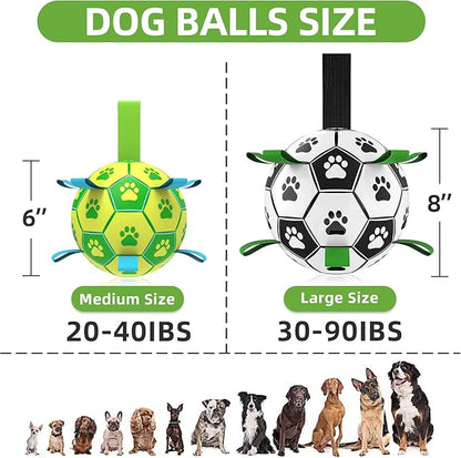 QDAN Dog Toys Soccer Ball, Interactive Dog Toys for Tug of War, Dog Tug Toy, Dog Water Toy, Durable Dog Balls for Small & Medium Dogs-Green&Yellow(6 inch)