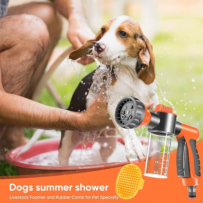 6 Pieces Dog Wash Hose Attachment with Soap Dispenser Pet Bathing Tool Set Dog Comb Brush for Pet Washing(9.4 x 2.7 x 6.7 Inch,Orange)