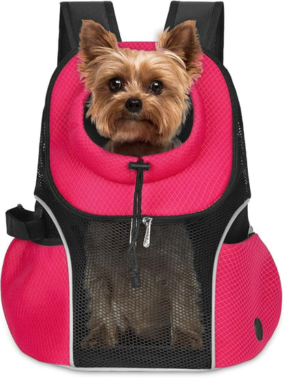 WOYYHO Pet Dog Carrier Backpack Small Dog Front Backpack Ventilated Mesh Dog Travel Back Pack with Safety Belt for Travel Hiking Cycling Outdoor Use (L (10-14 lbs), Rethink Pink)