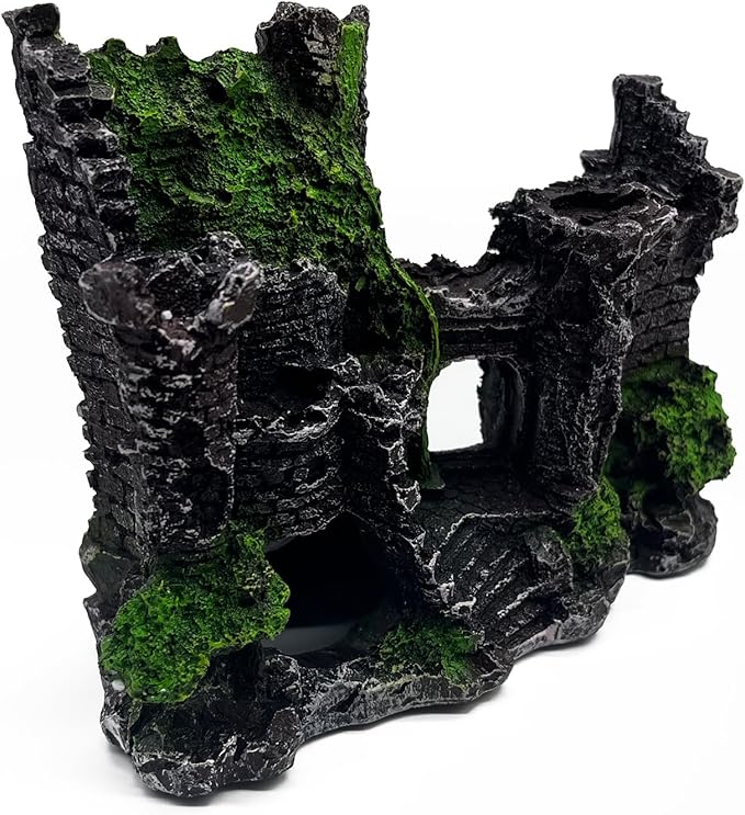 Mipukbay Aquarium Decor Castle, Resin Fish Tank Ornament for Freshwater/Saltwater, Safe Green Landscape Rock Cave