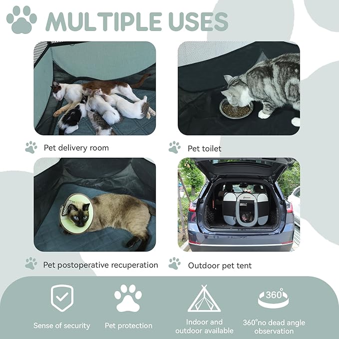 Cat and Dog Playpen Indoor/Outdoor for Puppy Pet Travel and Recovery After Surgery, Enclosure Tent Crates Cage, Portable Pop Up Kennel With Carrying Case (Grey, Small)