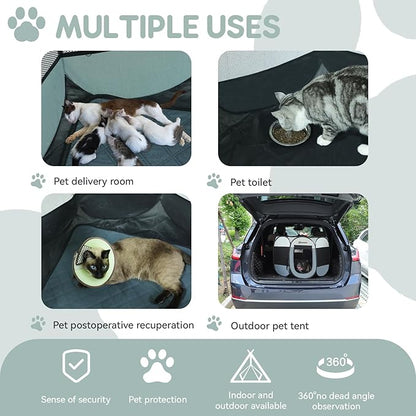 Cat and Dog Playpen Indoor/Outdoor for Puppy Pet Travel and Recovery After Surgery, Enclosure Tent Crates Cage, Portable Pop Up Kennel With Carrying Case (Grey, Small)