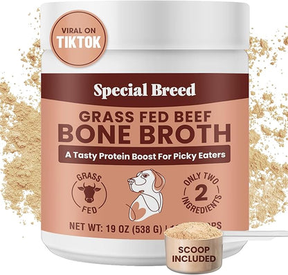 19oz Bone Broth Powder for Dogs and Cats - 192 Scoops - Dog and Cat Food Topper, Grass Fed Beef Broth Supplement