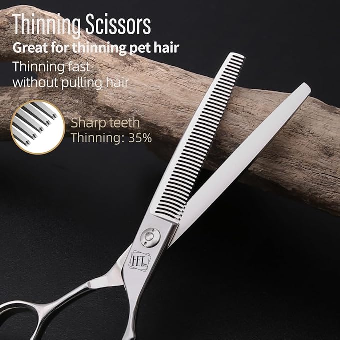 Dog Grooming Scissors: 6.5 inch Pet Thinning Shears Made Of Japanese 440C Advanced Stainless Steel Professional Grooming Scissors for Dogs Cats and Other Pets
