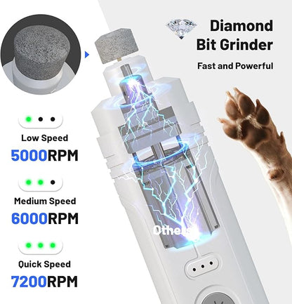NUMINA Dog Nail Grinder with 2 LED Light 3-Speed Professional Electric Rechargeable Pet Nail Trimmer Quiet Painless Paws Grooming & Smoothing for Small Medium Large Dogs & Cats (White)
