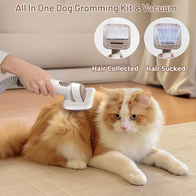 3.2L Dog Grooming Kit & Vacuum Suction, 3 Level Pet Hair Vacuum Groomer with Clippers for Thick Coats, 6 Shedding Grooming Tools for Dogs Cats