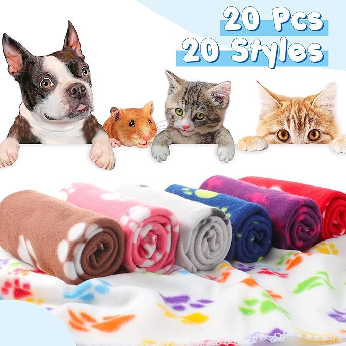 Eccliy 20 Pcs Puppy Blanket Pet Soft Fleece Dog Blankets Warm Felt Throw Sleep Mat Bed Covers for Doggie Puppy Pet Dogs Cat, 20 Styles(39 x 27.6 Inch,Paw)