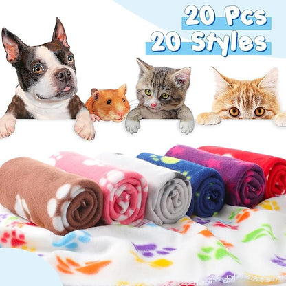 Eccliy 20 Pcs Puppy Blanket Pet Soft Fleece Dog Blankets Warm Felt Throw Sleep Mat Bed Covers for Doggie Puppy Pet Dogs Cat, 20 Styles(23.6 x 27.6 Inch,Paw)