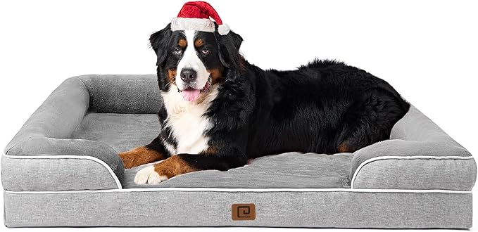 EHEYCIGA Orthopedic XL Dog Beds, Waterproof Memory Foam Dog Bed for Extra Large Dogs, Non-Slip Bottom and Egg-Crate Foam Big Dog Couch Bed with Washable Removable Cover, Grey