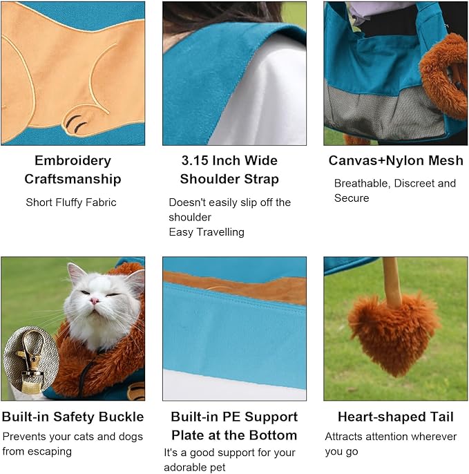 Dog Carrier Sling Lion-Shaped Pet Canvas Bag Cat Shoulder Bag Pet Body Holder for Daily Use Walking Travel Outdoor, Acid Blue S