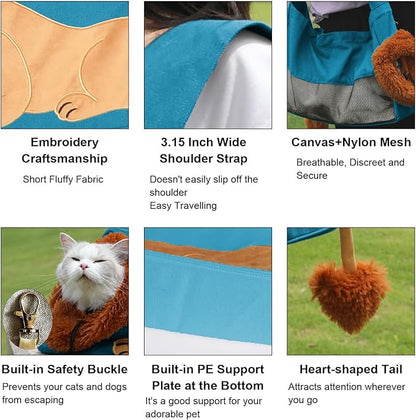 Dog Carrier Sling Lion-Shaped Pet Canvas Bag Cat Shoulder Bag Pet Body Holder for Daily Use Walking Travel Outdoor, Acid Blue S