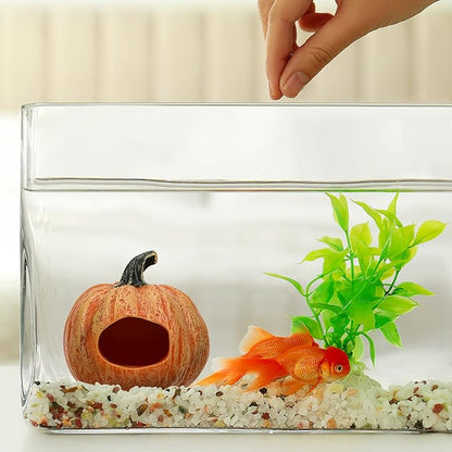 POPETPOP Fish Tank Resin Habitat Pumpkin Cave Hide-Out Small Aquarium Décor Ornaments - Fat Pumpkin