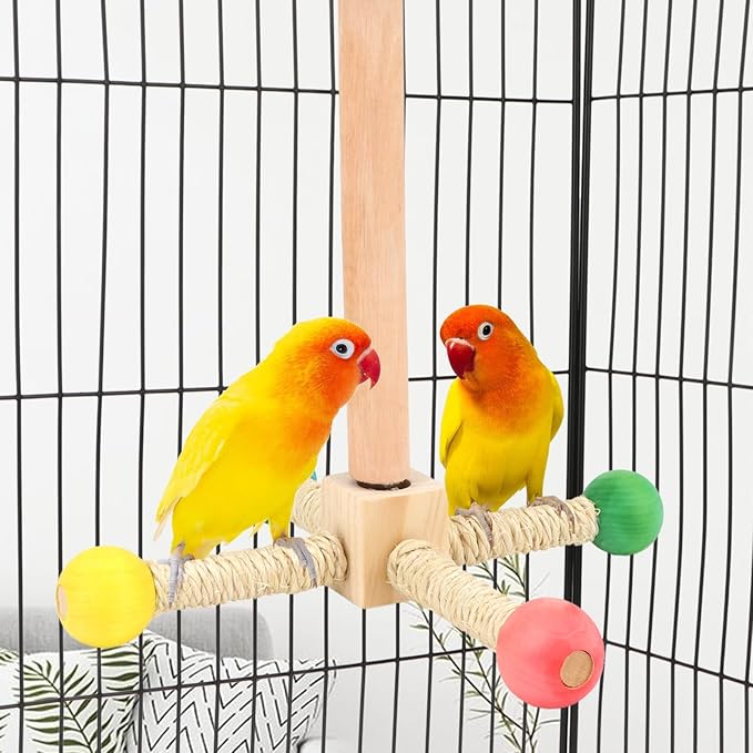 Hypeety Spinning Bird Perch Stand Toy Natural Wood Interactive Exercise Wheel Parrot Perch Toys Bird Rotating Perch for Parrot Parakeets Budgies Lovebirds Finch Conures (4 Stands)