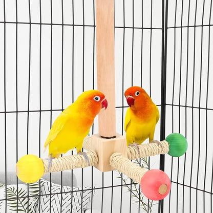 Hypeety Spinning Bird Perch Stand Toy Natural Wood Interactive Exercise Wheel Parrot Perch Toys Bird Rotating Perch for Parrot Parakeets Budgies Lovebirds Finch Conures (4 Stands)