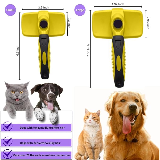 AINA Self-Cleaning Pet Grooming Brush | Pet Slicker Brush for Dogs & Cats Detangling & Fur Removal with Click Clean Button | Effective & Comfortable Pet Deshedding Brush, Perfect for Pet Grooming