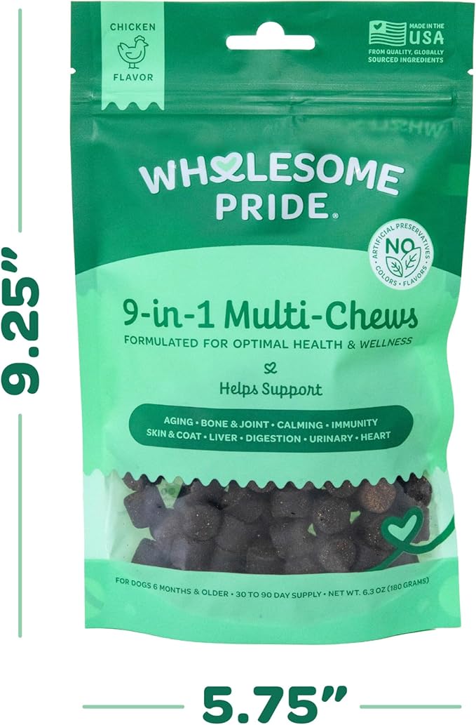 Wholesome Pride 9-in-1 Dog Multifunctional Soft Chews  Joint Pain Relief, Hip & Joint Support, Immune, Skin, Gut, Heart, Brain Health  Glucosamine, MSM, Chondroitin  90 Chews