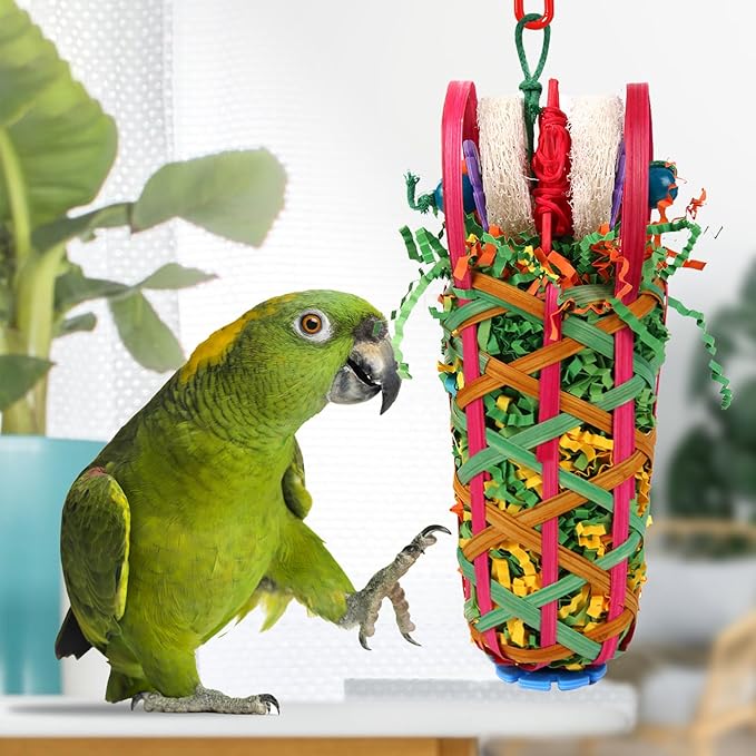 Kyouki Parrot Toy,2 PCS Bird Toy - Suitable for Cockatoos, Parakeets, Conures, Love Birds, Small and Medium-Sized Parrots for Tearing and Foraging Bird Cage Toysr(Multicolor Basket)