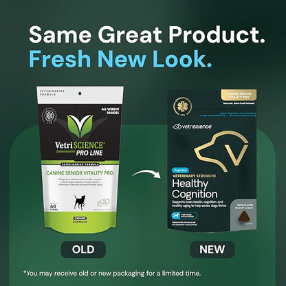 VetriScience Veterinary Strength Healthy Cognition Chews - Senior Wellness Supplement for Dogs - Supports Cognition, Immune Function & Metabolism - 60 Count