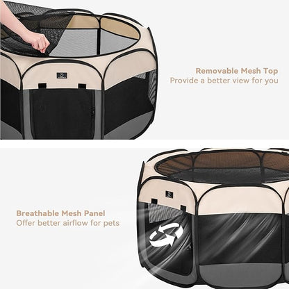 A4Pet Portable Kitten Playpen for Cats, 27" Foldable Pet Playpen for Puppy/Cat/Rabbit/Chick, with Removable Zipper Top & Mesh Panel(11_ _ 7.5_)