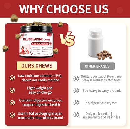 NATURE TARGET Glucosamine for Dogs, Joint Supplement with Chondroitin, MSM, Omega-3, Hemp for Pain Relief, Hip & Joint Chews for Dogs with Calcium for Bone Health, 120 Soft Chews